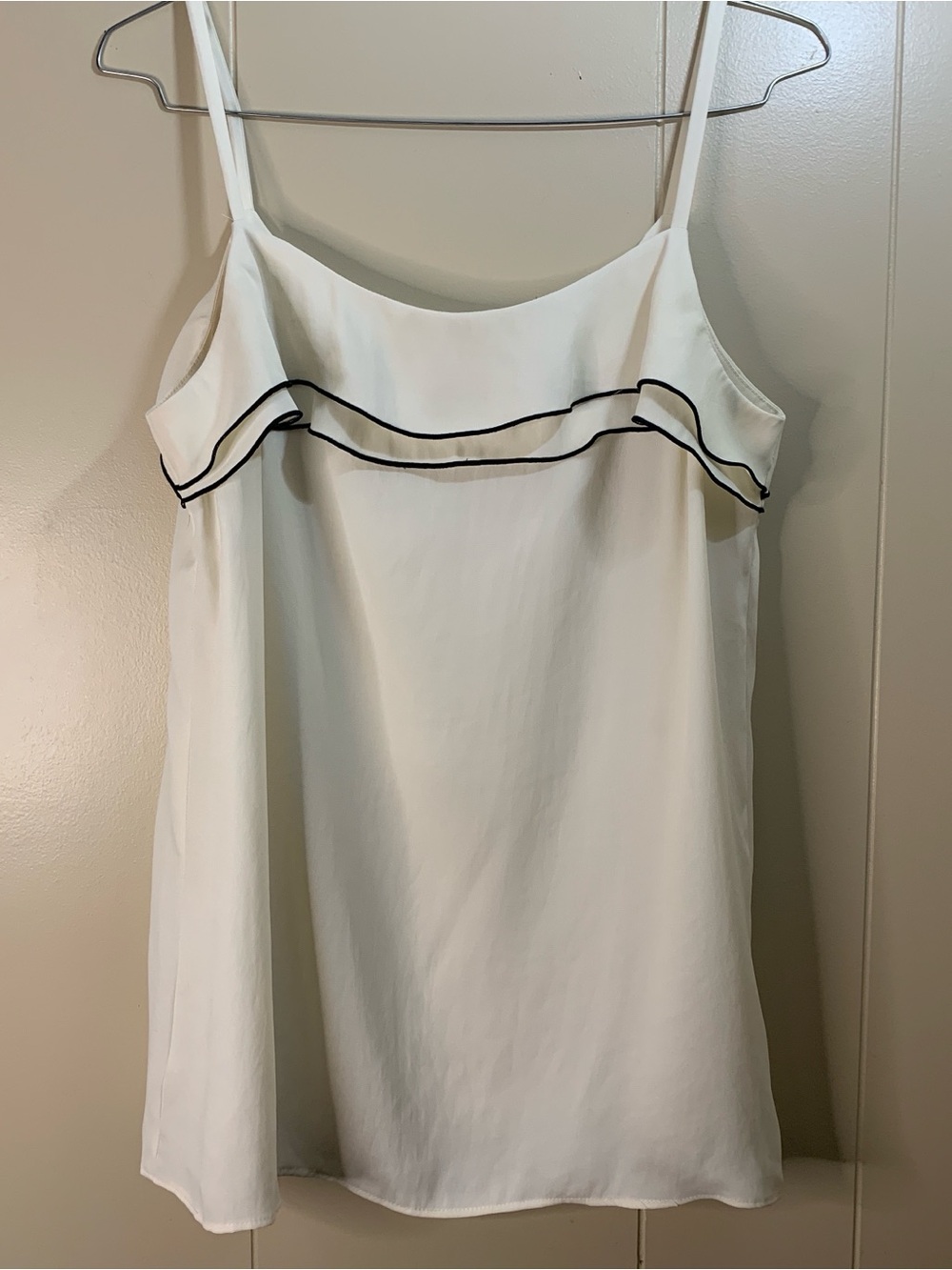 Women’s S LOFT White Camisole with Black-Trim Ruffle